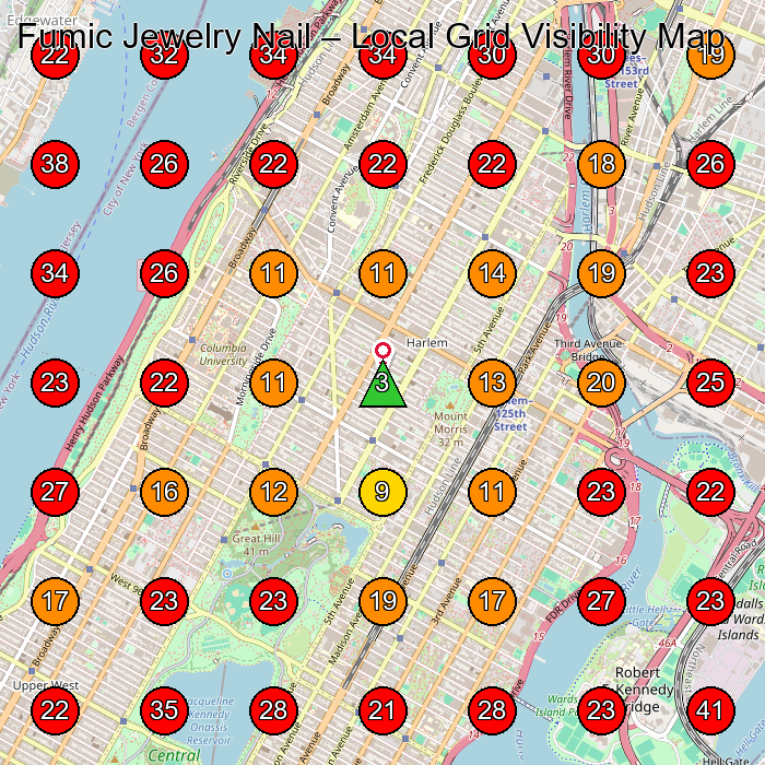 Fumic Jewelry Nail GeoGrid visibility map for Nail Salon in New York